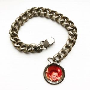 Silver gray chain link photo charm bracelet